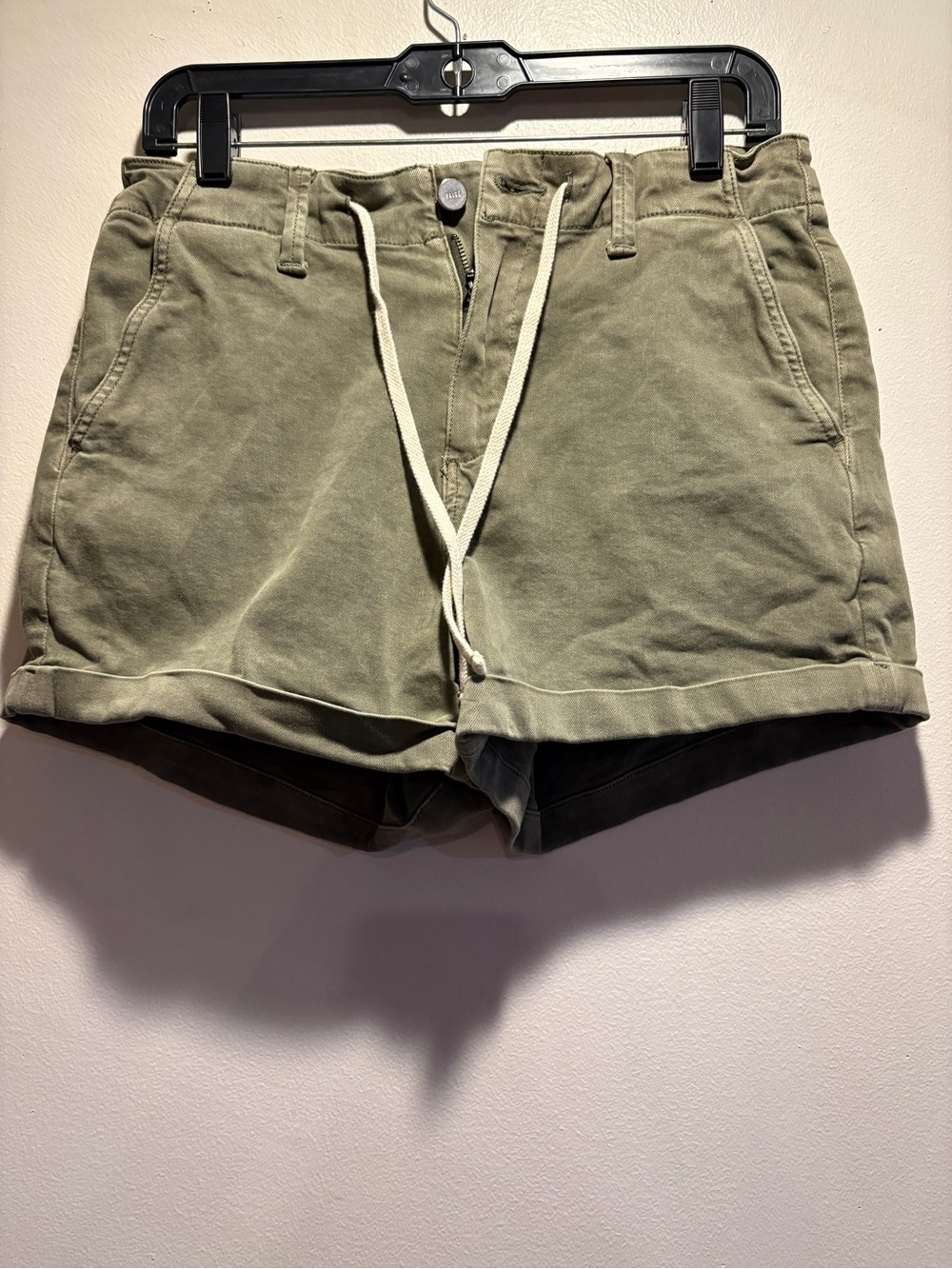 PAIGE Christy Drawstring Twill Shorts Vintage Ivy Green Size 29
